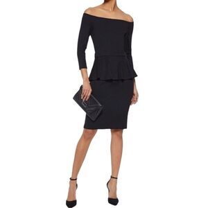 L'Agence Ophelia Off the Shoulder Peplum Bodycon Midi Dress 50s Formal Navy S